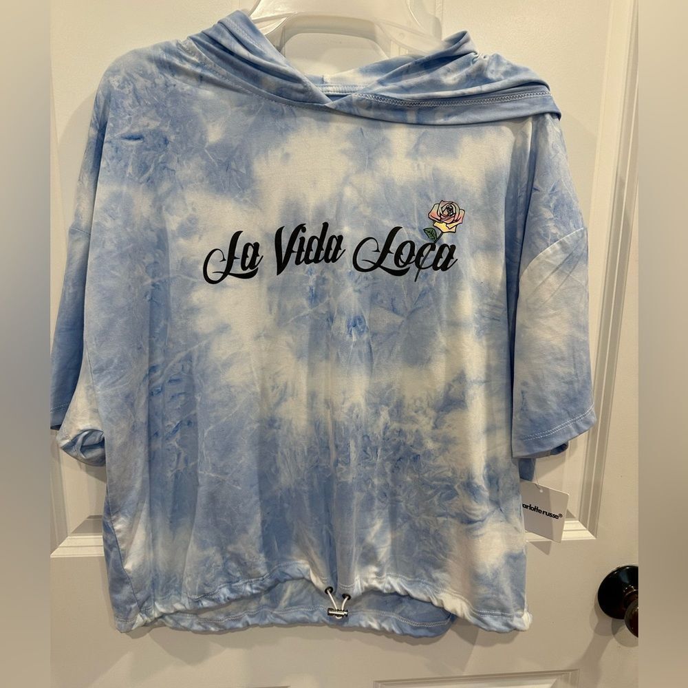 NWOT. Charlotte Russe large tie dye hoodie crop top shirt #6